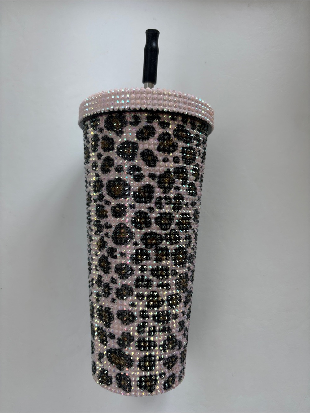 NWOT Sparkle Leopard Travel Tumbler - Pink Rhinestone 24 oz Cup